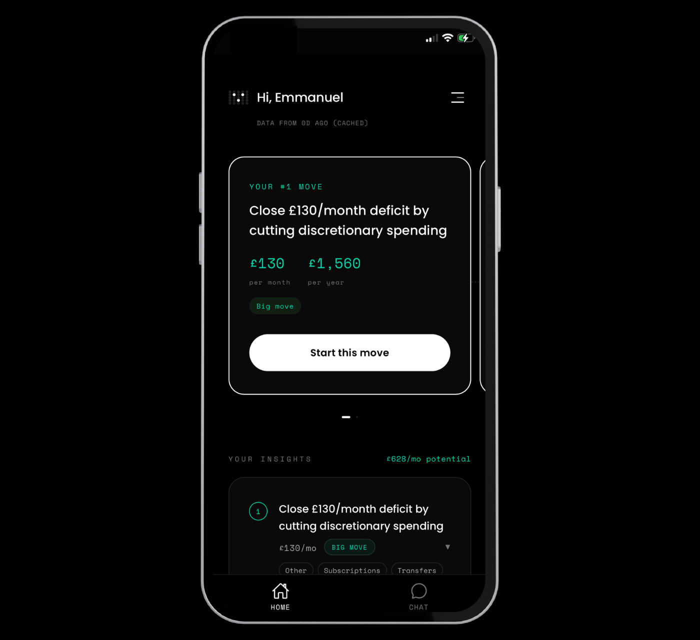 BOCY app showing ranked financial moves with pound savings